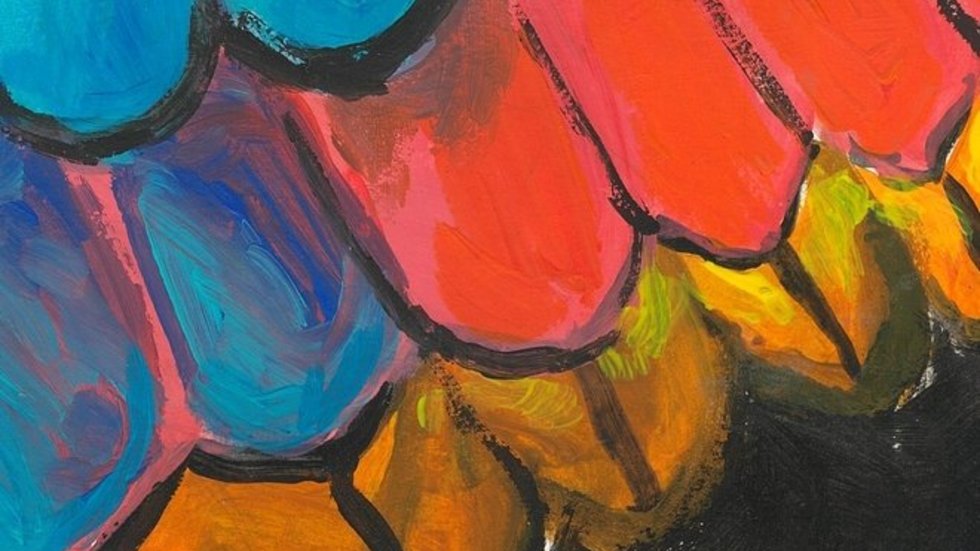 Grafika obrazujaca konkurs plastyczny, skrzydła motyla, rysunek dziecka